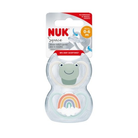 NUK Space,  Maat 1 (0-6m), Anatomisch - Silicone, 2-pack