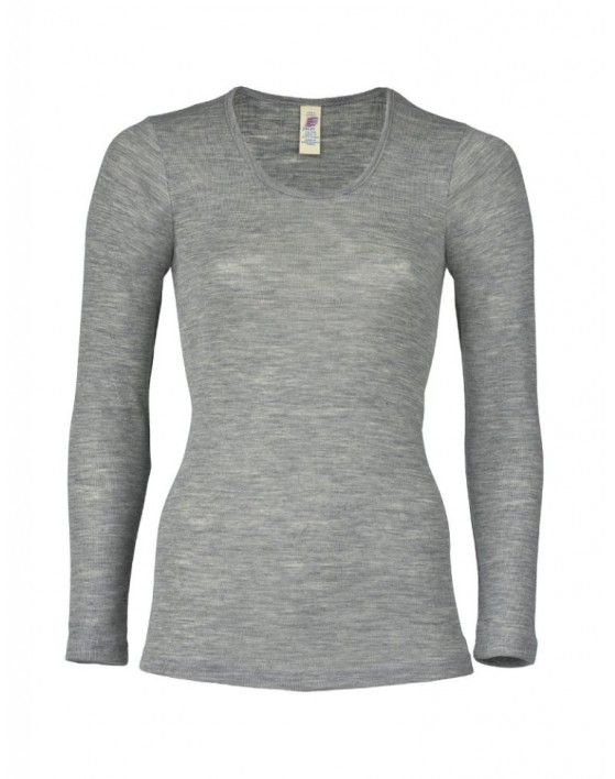 Dames shirt van merinoswol, Light grey mélange