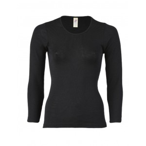 Dames shirt van merinoswol, Black