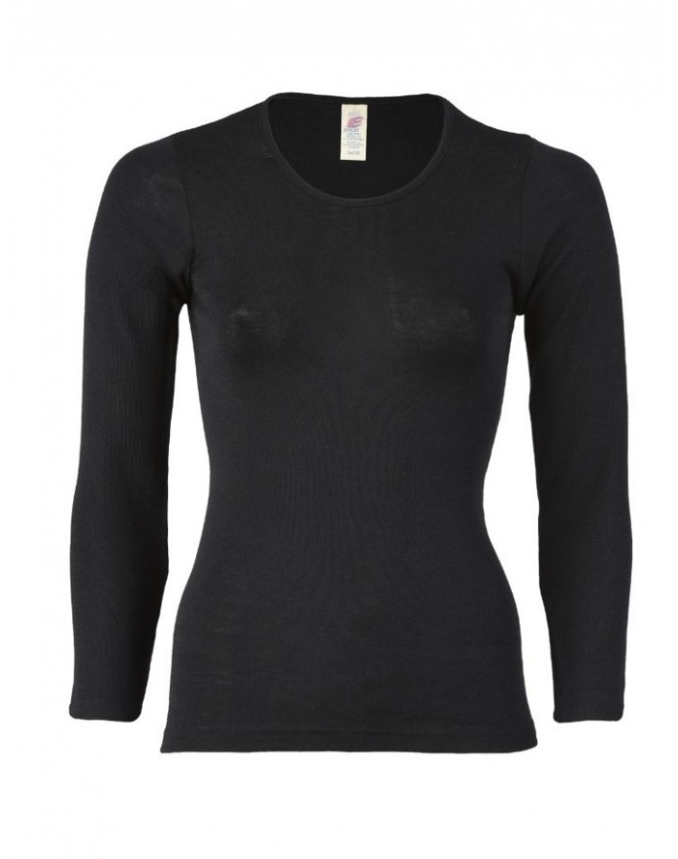 Dames shirt van merinoswol, Black