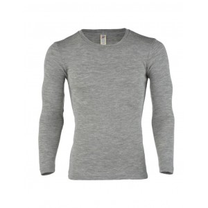 T-shirt à manches longues en laine mérinos, Light grey melange