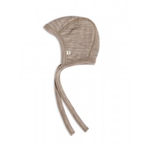 Casque bébé avec cordon en laine mérinos 100% biologique, Qualité fine - 1 couche de tissu, OEKO-TEX®