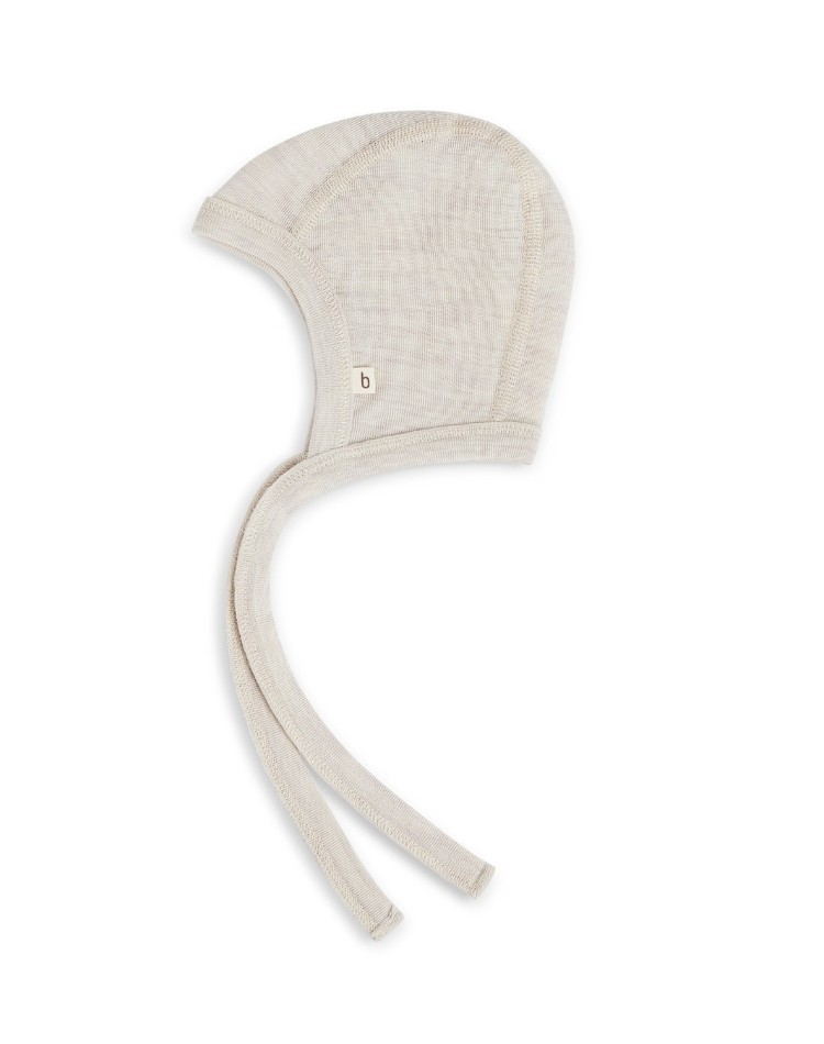 Casque bébé avec cordon en laine mérinos 100% biologique,  Epaisseur et qualité - 2 couches de tissu, CERTIFIÉ OEKO-TEX®