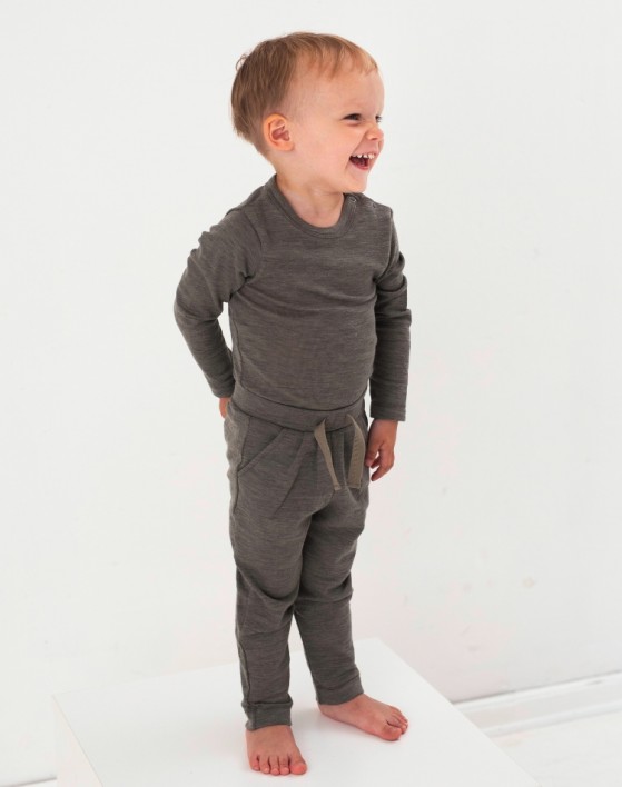 Pantalon bébé à cordon de serrage en 100% laine mérinos