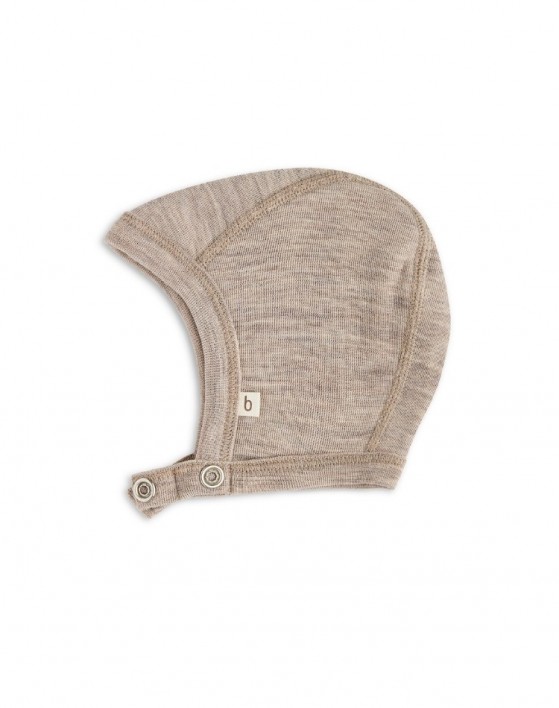 Bonnet bébé avec boutons pression en 100% laine mérinos biologique,  Qualité fine - 1 couche de tissu