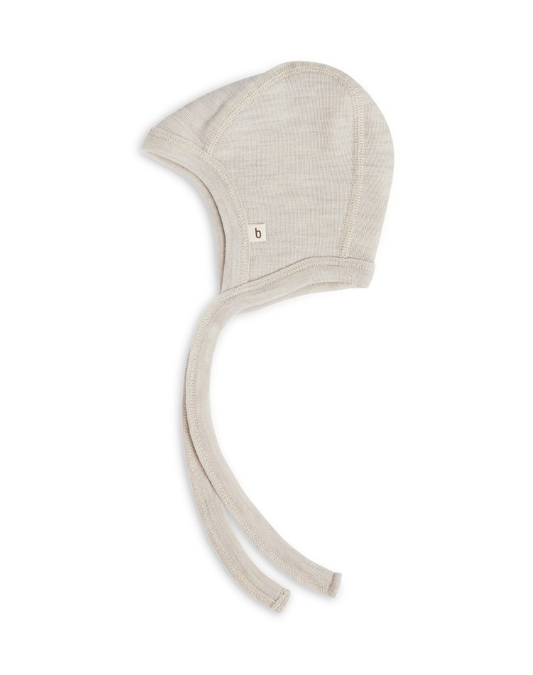 Casque bébé avec cordon en laine mérinos 100% biologique, Qualité fine - 1 couche de tissu, OEKO-TEX®