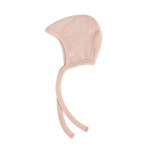 Casque bébé avec cordon en laine mérinos 100% biologique, Qualité fine - 1 couche de tissu