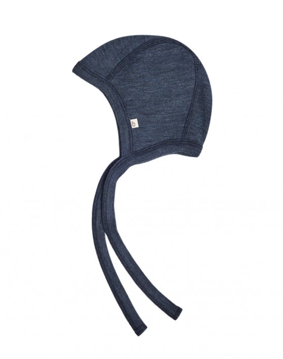 Casque bébé avec cordon en laine mérinos 100% biologique, Qualité fine - 1 couche de tissu