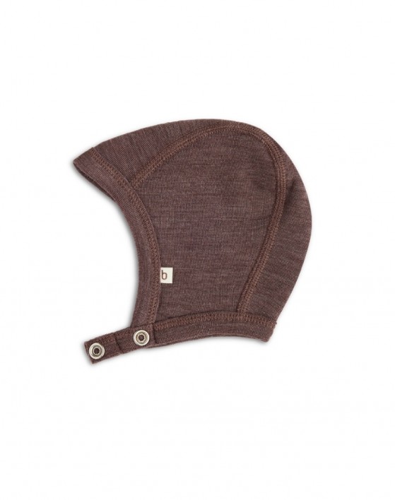 Baby helmet with push buttons in 100% organic wool,  Thin quality - 1 layer of fabric