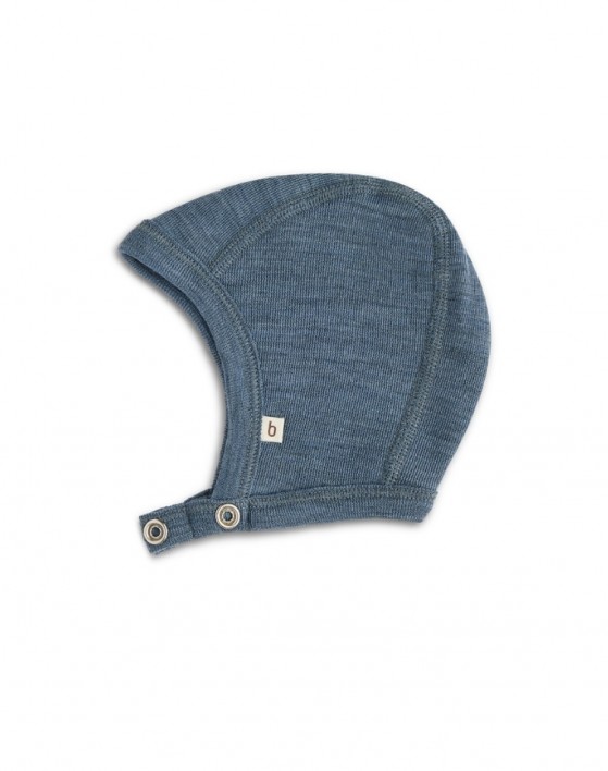 Baby helmet with push buttons in 100% organic wool,  Thin quality - 1 layer of fabric