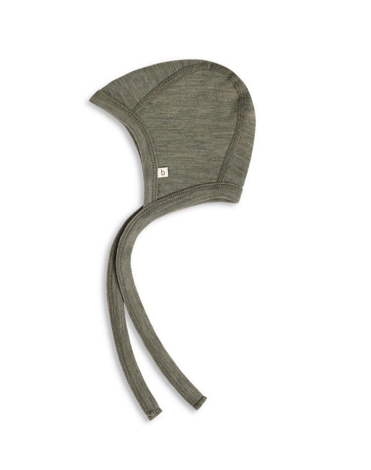 Casque bébé avec cordon en laine mérinos 100% biologique,  Epaisseur et qualité - 2 couches de tissu