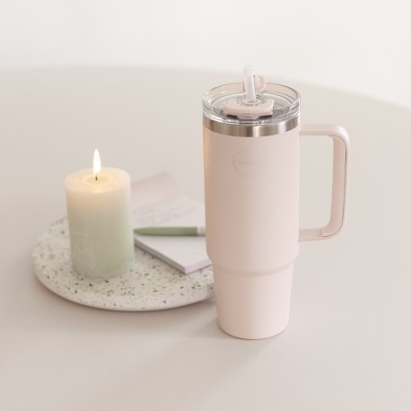 AYA&IDA, Tasse thermo avec paille, Tasse à emporter, 885 ml, Soft Rose