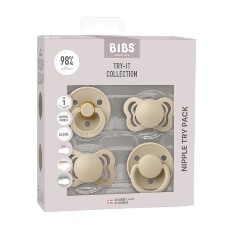 Bibs Try-it-collection Speen, 4-stuks, Maat 1 (0-6 maanden), Vanilla