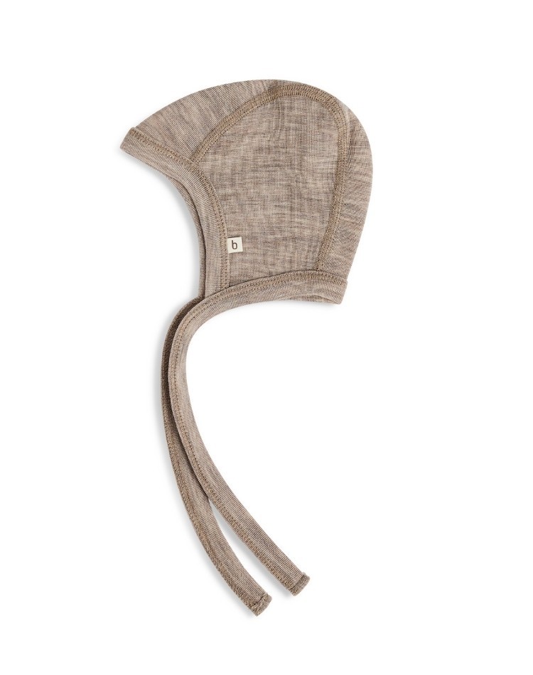 Casque bébé avec cordon en laine mérinos 100% biologique,  Epaisseur et qualité - 2 couches de tissu, CERTIFIÉ