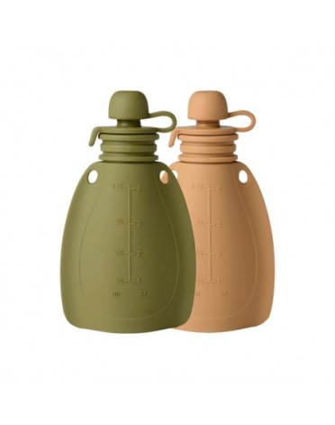 Mininor, Smoothiezakje met lepel 2-pack, 120 ml, Moss green/Roe deer