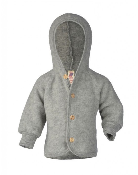 Kapuzenjacke aus 100% Merinowolle, Light grey mélange