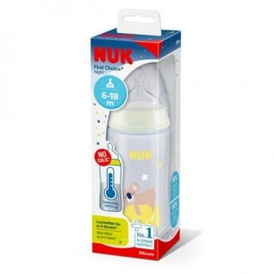 NUK  First Choice Night, Sutteflaske, Transparent/gul, 6-18 mdr.