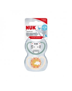 NUK Space,  Str. 2 (6-18 mdr.), Anatomisk - Silikone, 2-pak