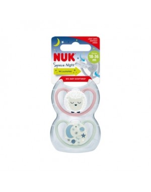 NUK Space Night,  Str. 3 (18-36 mdr.), Anatomisk - Silikone, 2-pak