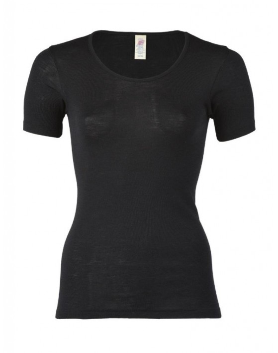 T-shirt til dame i uld og silke, Black