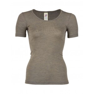 T-shirt til dame i uld og silke, Walnut