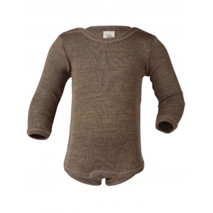 Body med lange ærmer i merino uld og silke, Walnut