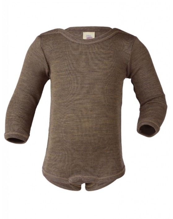 Body med lange ærmer i merino uld og silke, Walnut