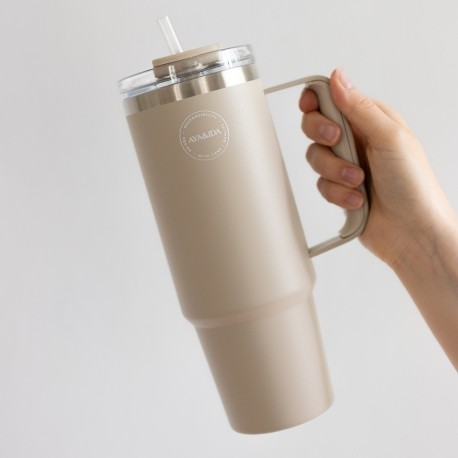 AYA&IDA, Thermo Cup with Straw, To-go Cup, 885 ml, Cream Beige