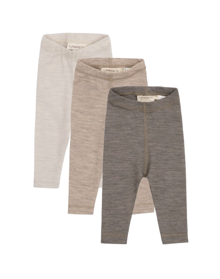 Leggins i 100% merino uld til baby og børn, 3-pak