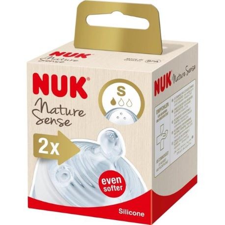 NUK Nature Sense, Tétine de bouteille - lot de 2 S, 0-18+ mois.