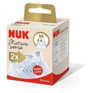 NUK Nature Sense, Tétine de bouteille - lot de 2, M, 0-18+ mois.