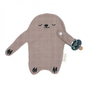 FABELAB, Doudou avec attache-tétine incluse, Sloth, Grey,