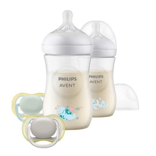 Coffret biberon Philips Avent Natural 260ml + 2 sucettes + attache