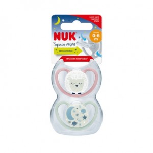 NUK Space Night,  Taille 1 (0-6 mois, Physiologique  - Silicone, Lot de 2