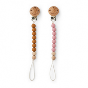 Byhappyme, Attache-tétine en silicone et perles en bois, Lot de 2