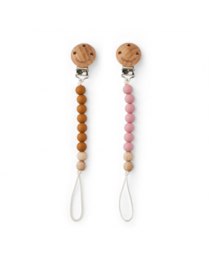 Byhappyme, Attache-tétine en silicone et perles en bois, Lot de 2