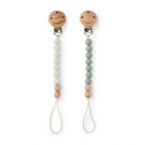 Byhappyme, Attache-tétine en silicone et perles en bois, Lot de 2