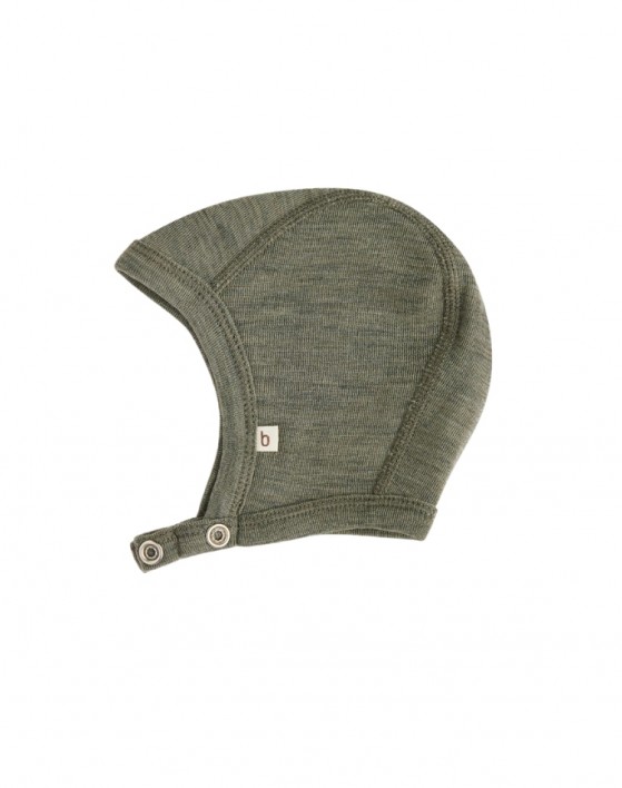 Baby helmet with push buttons in 100% organic wool,  Thin quality - 1 layer of fabric, OEKO-TEX®