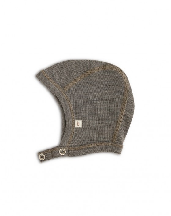 Baby helmet with push buttons in 100% organic wool,  Thin quality - 1 layer of fabric, OEKO-TEX®