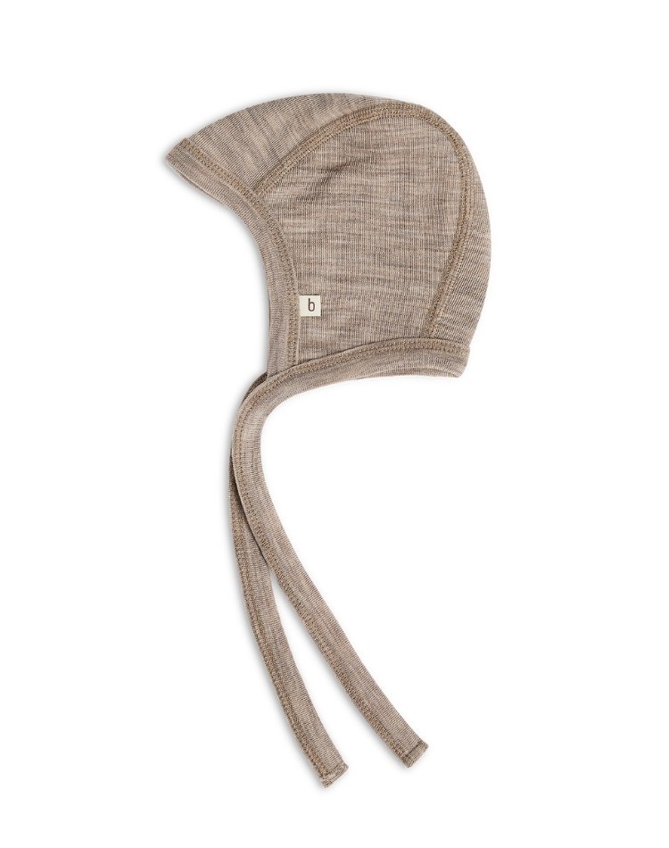 Baby helmet with string in 100% organic merino wool, Thin quality - 1 layer of fabric