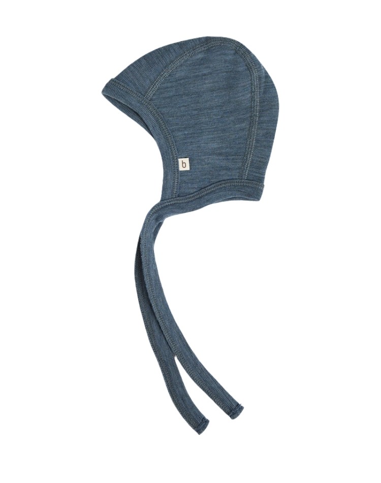 Baby helmet with string in 100% organic merino wool, Thin quality - 1 layer of fabric