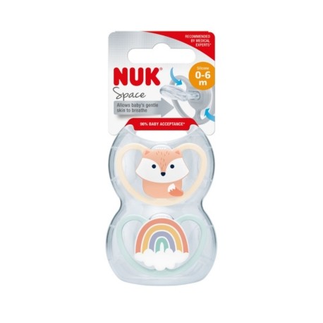 NUK Space,  Maat 1 (0-6m), Anatomisch - Silicone, 2-pack