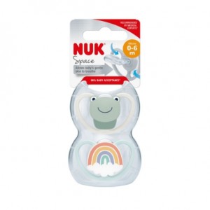 NUK Space,  Maat 1 (0-6m), Anatomisch - Silicone, 2-pack
