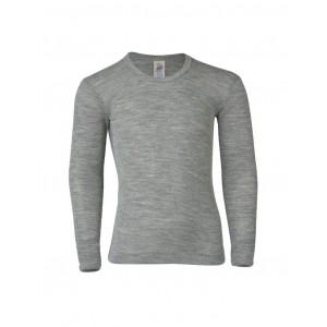 Shirt van wol/zijde, Light grey mélange