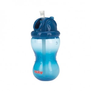 Nüby, No-spill flaske med sugerør, 12+ mnd., Blue