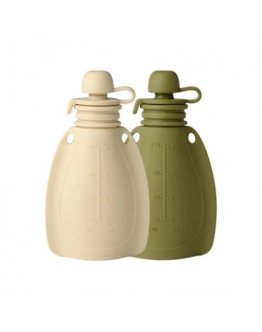 Mininor, Smoothiepåse med sked 2-pack, 120 ml, Soft rabbit/Moss green