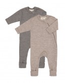 Baby overall i 100% ekologisk merionull med dragkedja på sidan, 2-pack