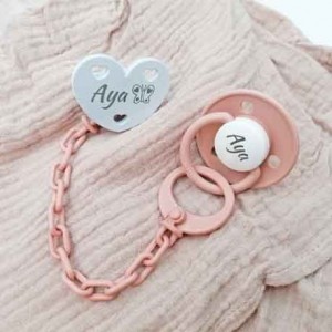 Personalised dummy clip, Heart, Several colours available