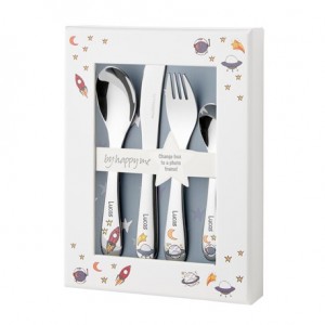 Cutlery set with name, Rocket, Picture frame included