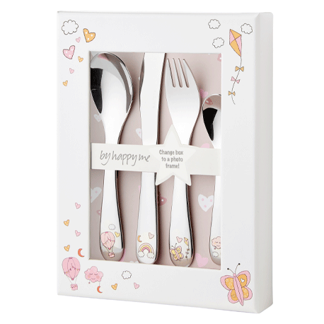 Cutlery set with name, Hot air balloon, Picture frame included